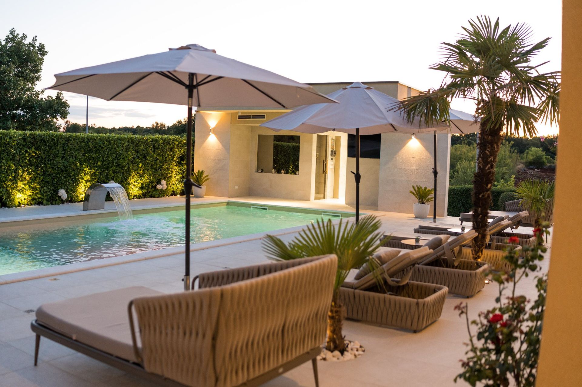 Pool & waterfall dusk